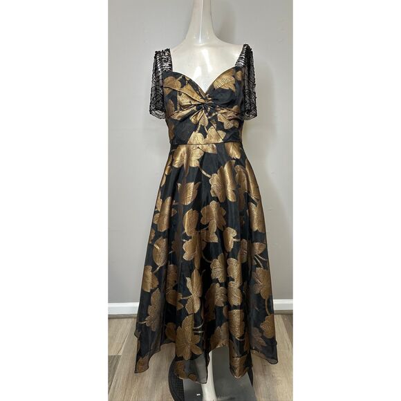 Theia Sonya Metallic Floral A-Line Dress US 2 $745 - Picture 8 of 16